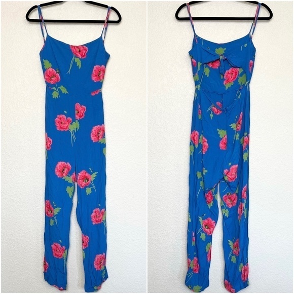 FLYNN SKYE Floral 90s Square Neck Sleeveless Open Tie Back Ankle Crop Jumpsuit S - Picture 7 of 13
